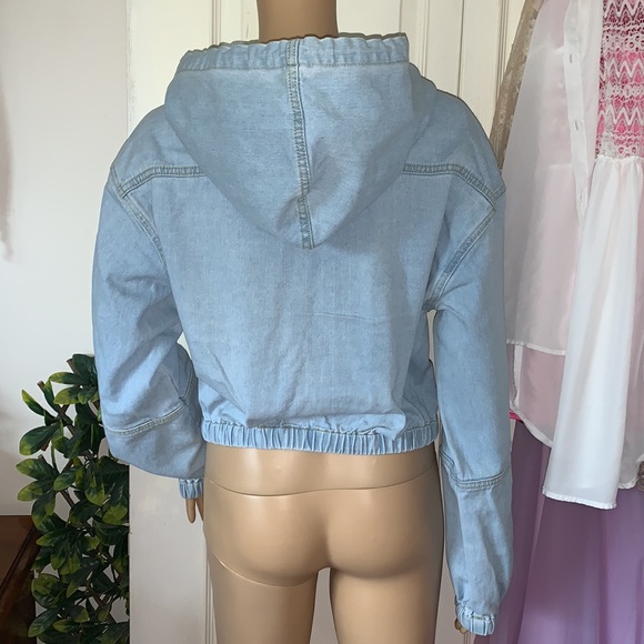 Hooded denim jean jacket with pockets size S M - Picture 6 of 8